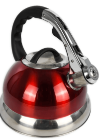 Mainstays 3 Liter Whistling Tea Kettle, Stainless Steel, Red