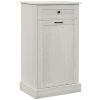 HOMCOM Kitchen Tilt Out Trash Bin Cabinet Free Standing Recycling Cabinet Trash Can Holder With Drawer, Light Gray