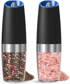Gravity Electric Salt and Pepper Grinder set of 2, Automatic Salt And Pepper Grinder Set, Adjustable Roughness, Battery Powered, LED Light, 2 Pack Set