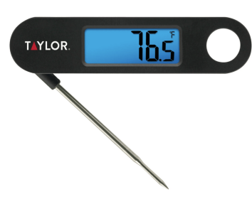 Taylor Stainless Steel Digital Folding Probe Meat Thermometer with Blue Backlight Display