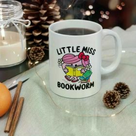 1pc Little Miss Bookworm 11oz Ceramic Mug - Insulated, Dishwasher-Safe with Cute Cartoon Reading Girl Design -