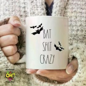 1pcs 11oz Bat Shit Crazy Mug, Funny Halloween Mug, Gift for Fall, Halloween Mug, Bat Lover Mug, Farmhouse Font