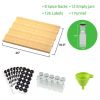 Bamboo spice rack drawer storage box, 10 spice storage cans organizer drawer rack plugin, 8-piece set, 126 labels, 1 funnel