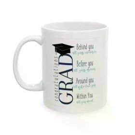 Graduation Ceramic Mug 11oz | Inspirational Quotes & Cap Design | Multi-Use Coffee & Tea Cup with C-Shaped Handle |