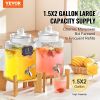 VEVOR Beverage Dispenser, 1.5 Gallon Drink Dispensers for Parties,2PC,Glass Juice Dispenser with Stand, Stainless Steel Spigot