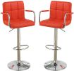 Contemporary Style Red Faux Leather Bar Stool Counter Height Chairs Set of 2 Adjustable Height Kitchen Island Stools