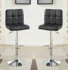 Black Faux Leather Bar Stool Counter Height Chairs Set of 2 Adjustable Height Kitchen Island Stools Modern