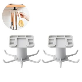 2pcs Under Cabinet Kitchen Utensil Hooks, 360° Rotating Drilling Free Hanging Rack (Color: White)