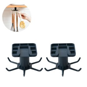 2pcs Under Cabinet Kitchen Utensil Hooks, 360° Rotating Drilling Free Hanging Rack (Color: Blue)