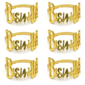 6/12Pcs Alloy Letters Napkin Rings Fashion Blessing Bismilah Napkin Rings Party Home Hotel Wedding Table Decorations Towel Chain (Ships From: CN, Color: 6Pcs gold)