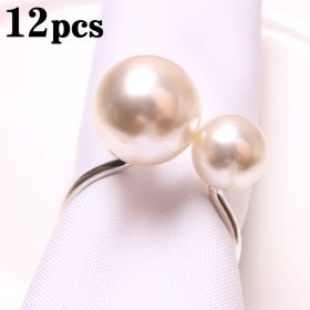 2023 Elegant Pearls Napkin Rings Metal Napkin Holders U-Shaped Napkin Buckle Wedding Gifts Party Christmas Festival Table Decor (Ships From: CN, Color: 12pcs silver)