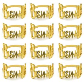 6/12Pcs Alloy Letters Napkin Rings Fashion Blessing Bismilah Napkin Rings Party Home Hotel Wedding Table Decorations Towel Chain (Ships From: CN, Color: 12pcs gold)