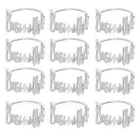 6/12Pcs Alloy Letters Napkin Rings Fashion Blessing Bismilah Napkin Rings Party Home Hotel Wedding Table Decorations Towel Chain (Ships From: CN, Color: 12pcs silver)