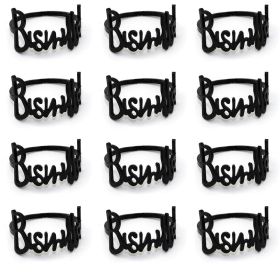 6/12Pcs Alloy Letters Napkin Rings Fashion Blessing Bismilah Napkin Rings Party Home Hotel Wedding Table Decorations Towel Chain (Ships From: CN, Color: 12Pcs black)
