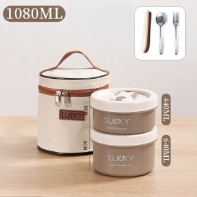 Microwave oven Dinnerware for Students Leakproof Food Container Stackable Bento Lunch Box Stainless Steel Lunch Container with L (Ships From: China, Color: 2 Layers Coffee)