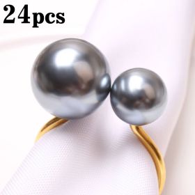 2023 Elegant Pearls Napkin Rings Metal Napkin Holders U-Shaped Napkin Buckle Wedding Gifts Party Christmas Festival Table Decor (Ships From: CN, Color: 24pcs grey)
