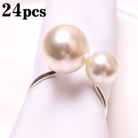 2023 Elegant Pearls Napkin Rings Metal Napkin Holders U-Shaped Napkin Buckle Wedding Gifts Party Christmas Festival Table Decor (Ships From: CN, Color: 24pcs silver)