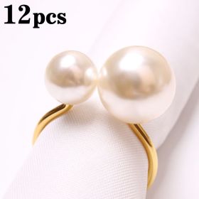 24pcs Elegant Pearls Napkin Rings Metal Napkin Holders U-Shaped Napkin Buckle Wedding Gifts Party Christmas Festival Table Decor (Ships From: CN, Color: 12pcs gold)