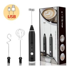 Milk Frother Electric Egg Beater USB Charging Mixer For Coffee Drink Portable Electric Milk Frothers Handheld Blender Cappuccino Cream Egg Beater Food (Color: Black)
