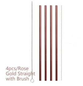 Colourful Reusable Stainless Steel Straws (style: STRAIGHT, Color: Rose Gold)