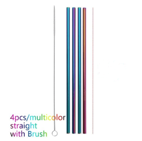 Colourful Reusable Stainless Steel Straws (style: STRAIGHT, Color: Multicolor)