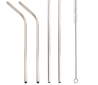 Colourful Reusable Stainless Steel Straws (style: STRAIGHT.BENT, Color: Silver)