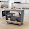 Rolling Kitchen Island with Storage, Two-sided Kitchen island Cart on Wheels with RubberWood Top,Wine and Spice Rack