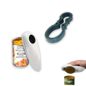 One-click automatic electric can opener + Manual Cork opener set, electric can opener for arthritis and the elderly - easy to use, smooth edges (Color: White)