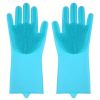 1pair Kitchen Silicone Dishwashing Gloves; Housework Cleaning Waterproof Insulation Magic Gloves; Dishwashing Brush