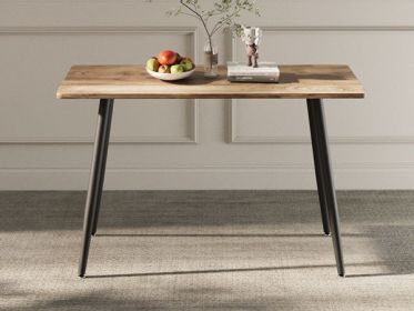47" Modern minimalist MDF wood color dining table, black metal legs, small sized dining table, computer desk, office desk, kitchen table (Color: wood)