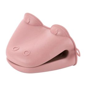 1pc Oven Mitts, Food Grade High Temperature Resistant Silicone Hand Clip, Baking Gloves, Oven Gloves, Silicone Hippopotamus Heat Insulated Hand Clip (Color: pink)