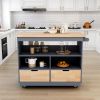 Rolling Kitchen Island with Storage, Two-sided Kitchen island Cart on Wheels with RubberWood Top,Wine and Spice Rack